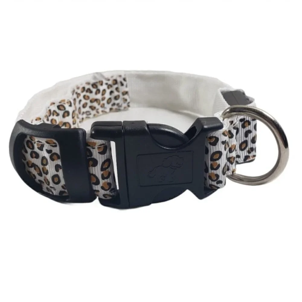 Animal Print Dog Collar with 3 Settings White LED